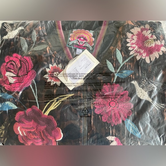 NWT JOHNNY WAS JUNIA VELVET QUILTED BOMBER JACKET ZIP FRONT, EMBROIDERED, SZ L - Picture 3 of 10